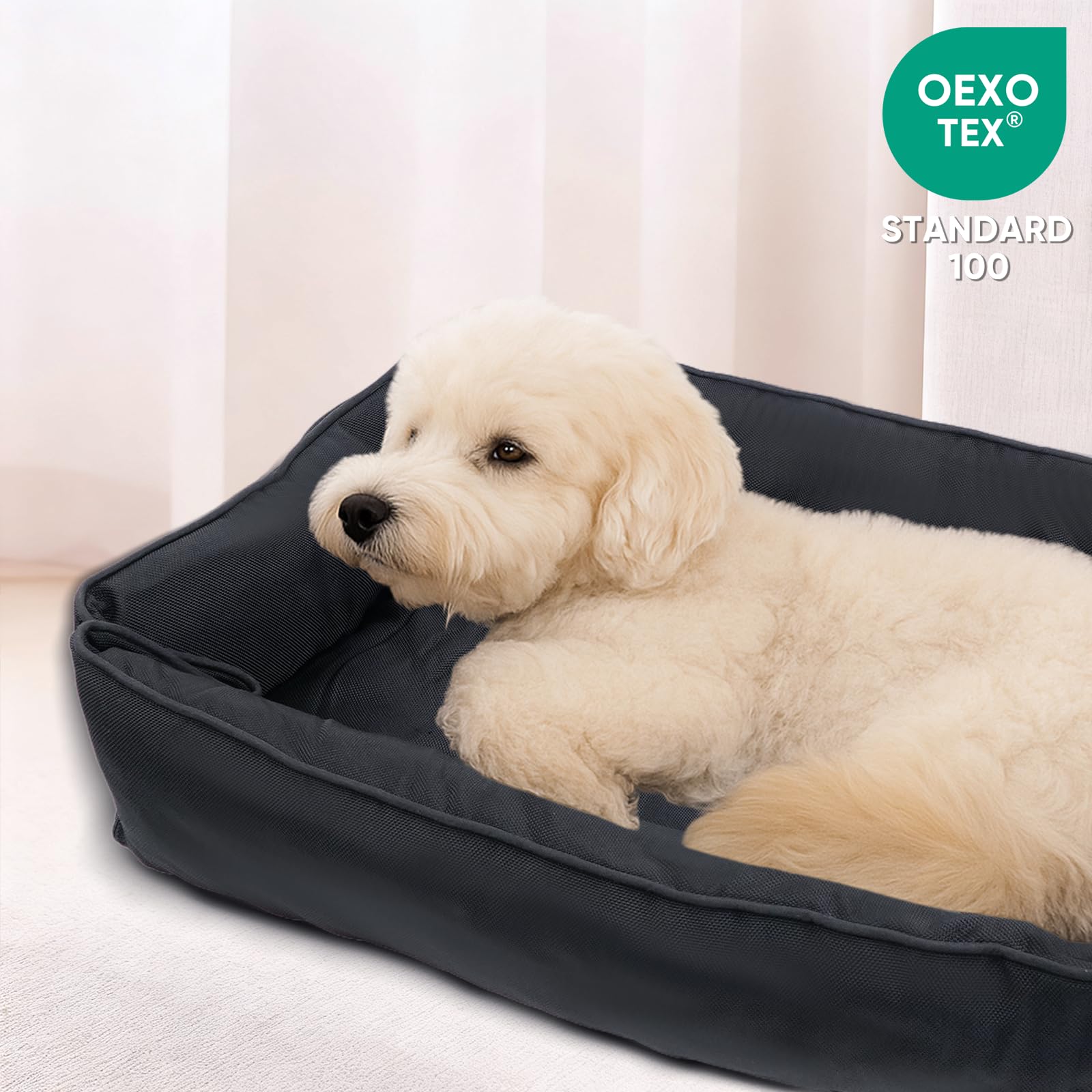 FuzzyTrek black-gray-dog-bed decor fits stylishly in home