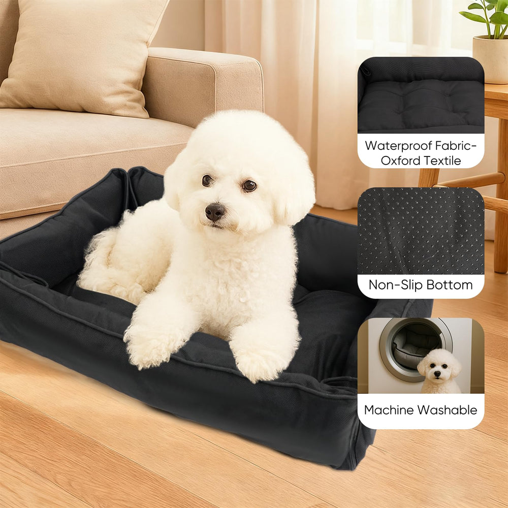 FuzzyTrek waterproof Oxford dog bed folded view shows portable travel readiness