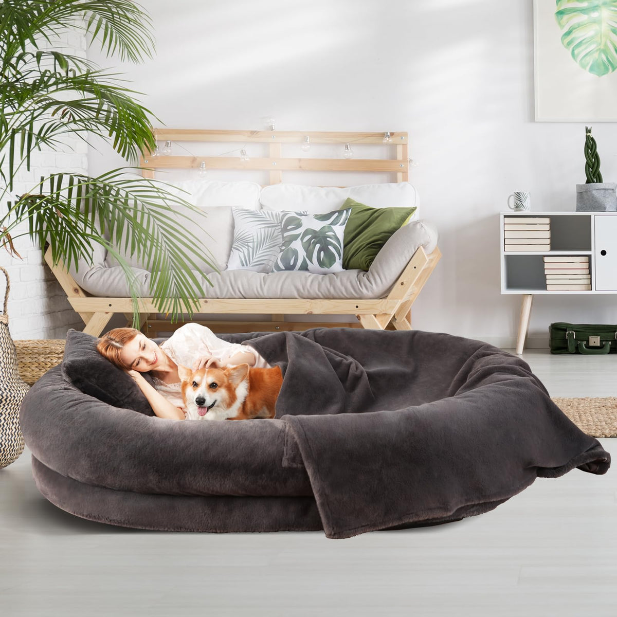 Fvkind Human Dog Bed 71x51-foam provides ergonomic support for adults and pets during lounging.