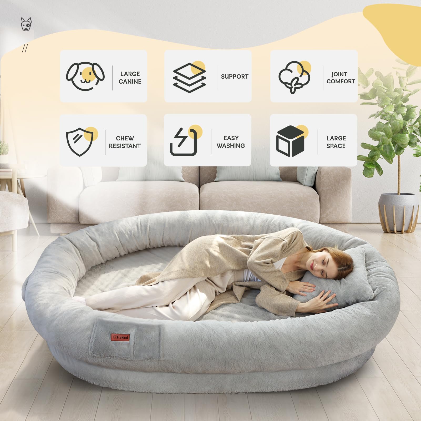 Fvkind human dog bed ergonomic foam provides spine-supporting comfort.
