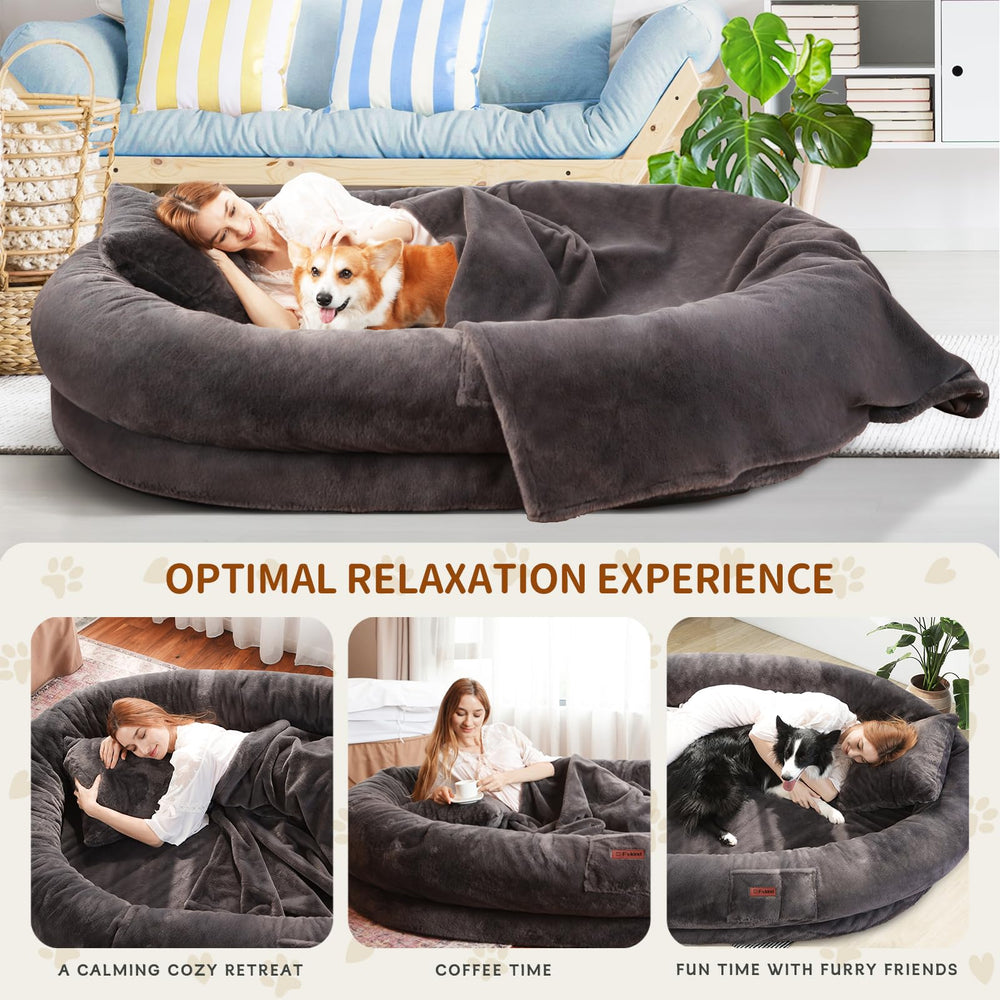Fvkind Human Dog Bed built-in handles aid moving it between rooms.