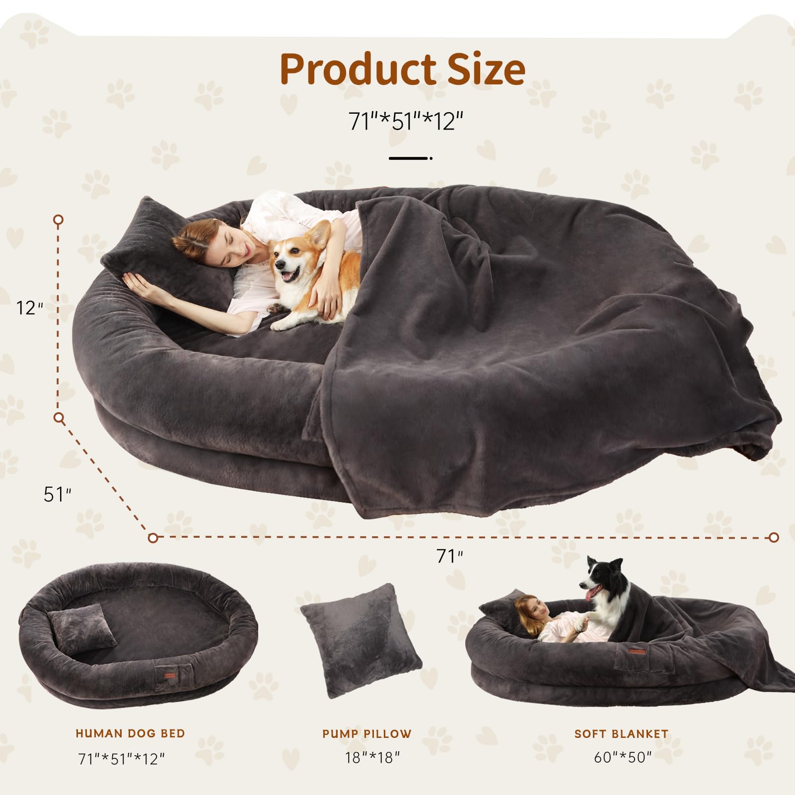 Fvkind Human Dog Bed with non-slip bottom keeps the bed in place on any floor.