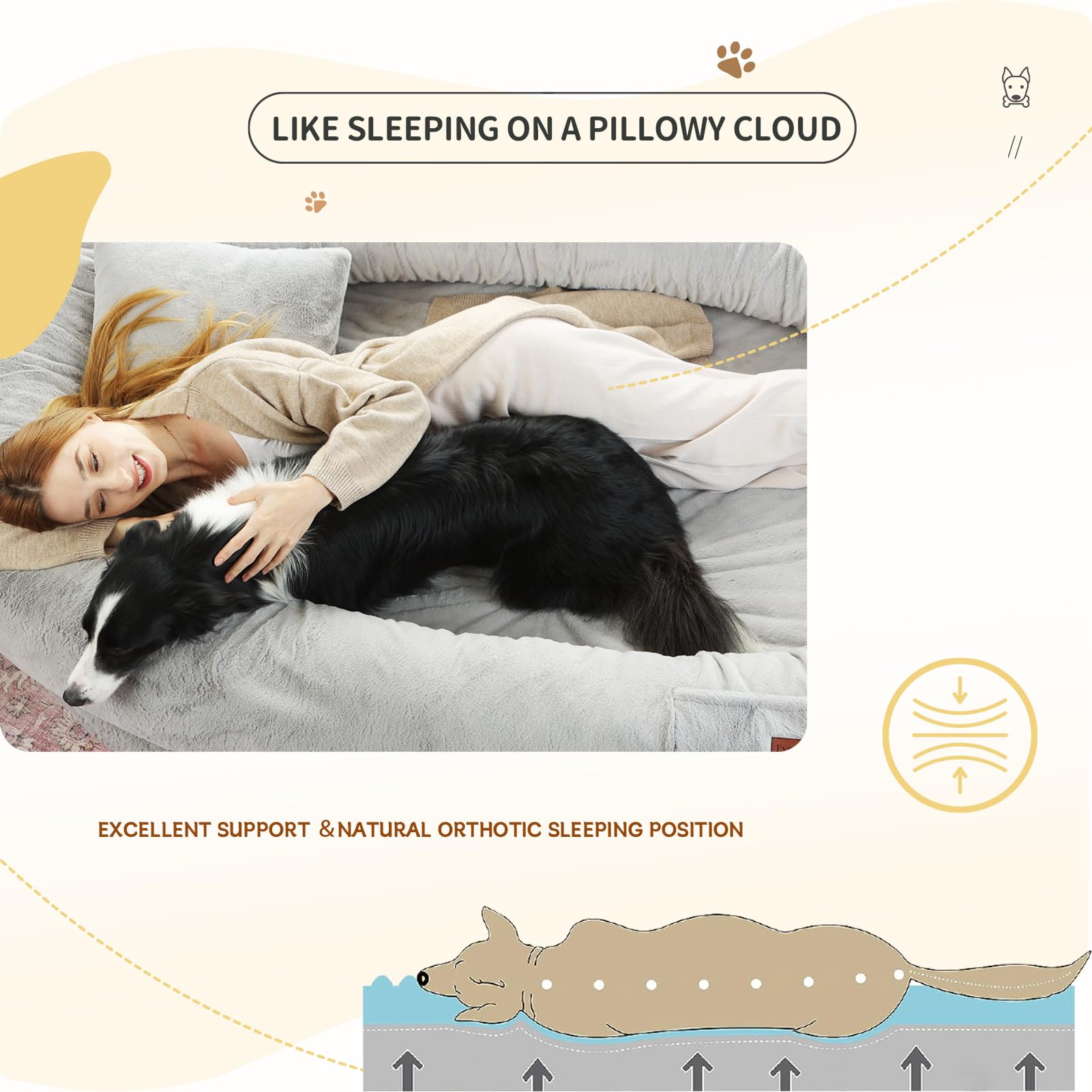 Fvkind oversized bed measures 73x56 inches for roomy lounging.