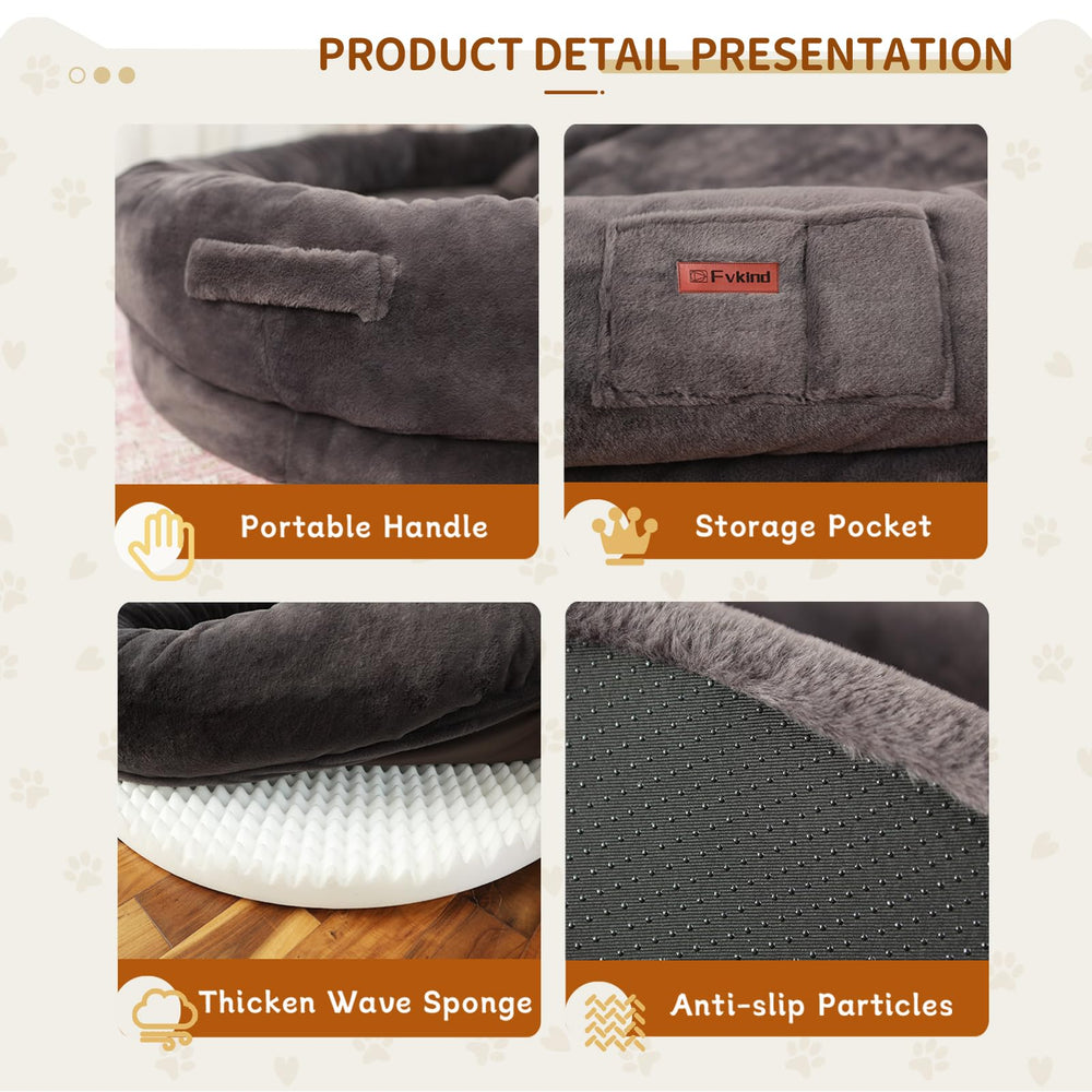 Fvkind Human Dog Bed features waterproof layer for durable protection against spills.