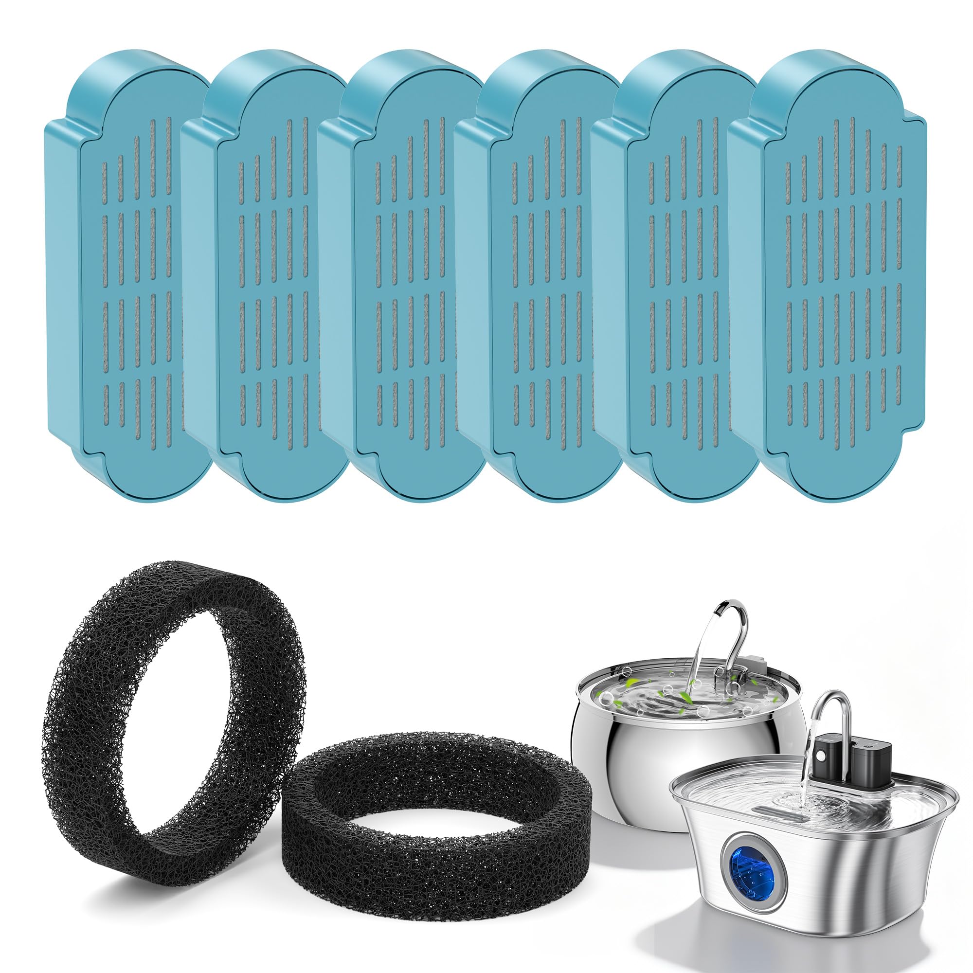 FWMB cat fountain filter 6-pack packaging shows easy replacement.
