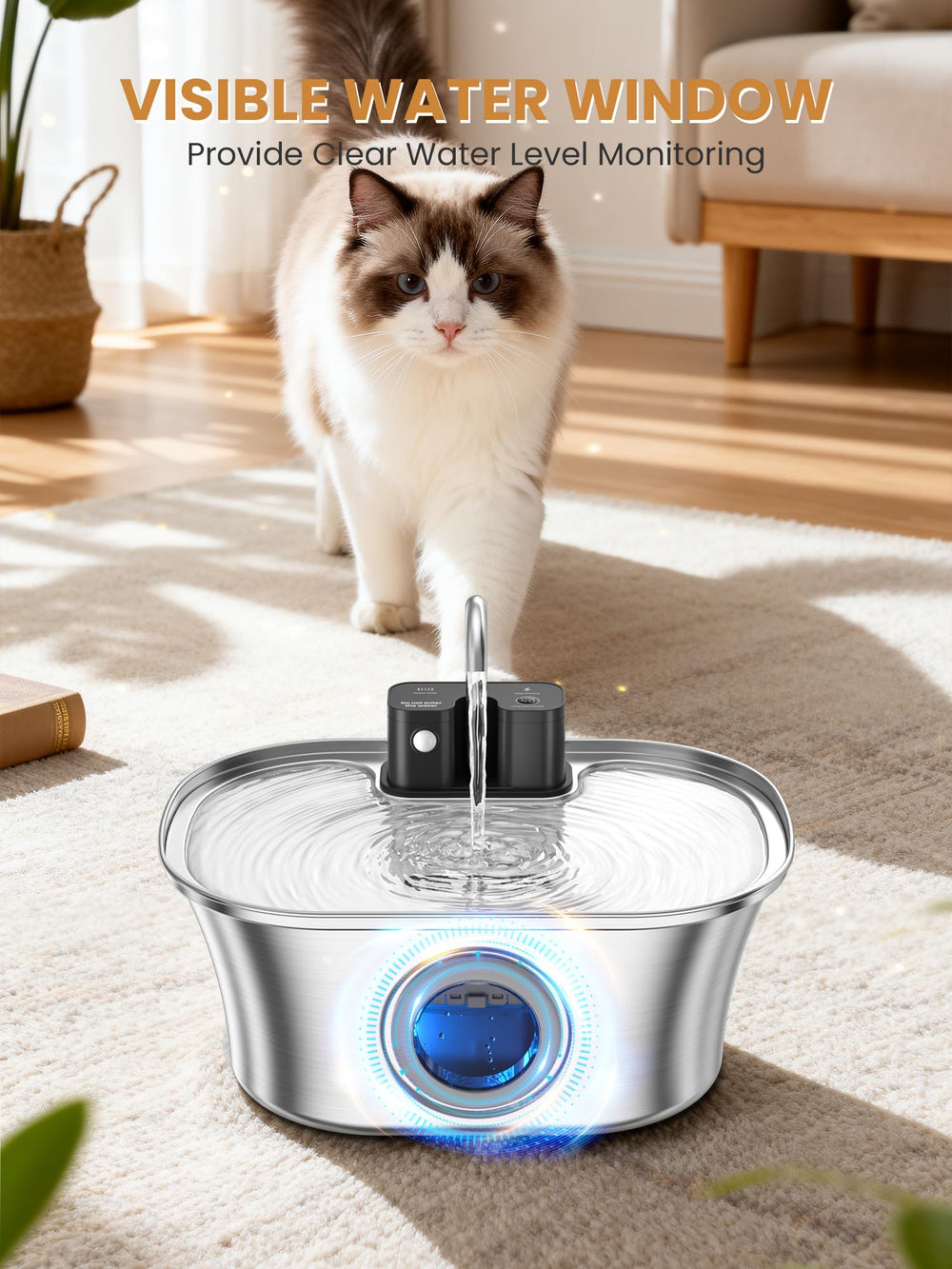 FWMB Cat Water Fountain motion-sensor-activation encourages effortless drinking.