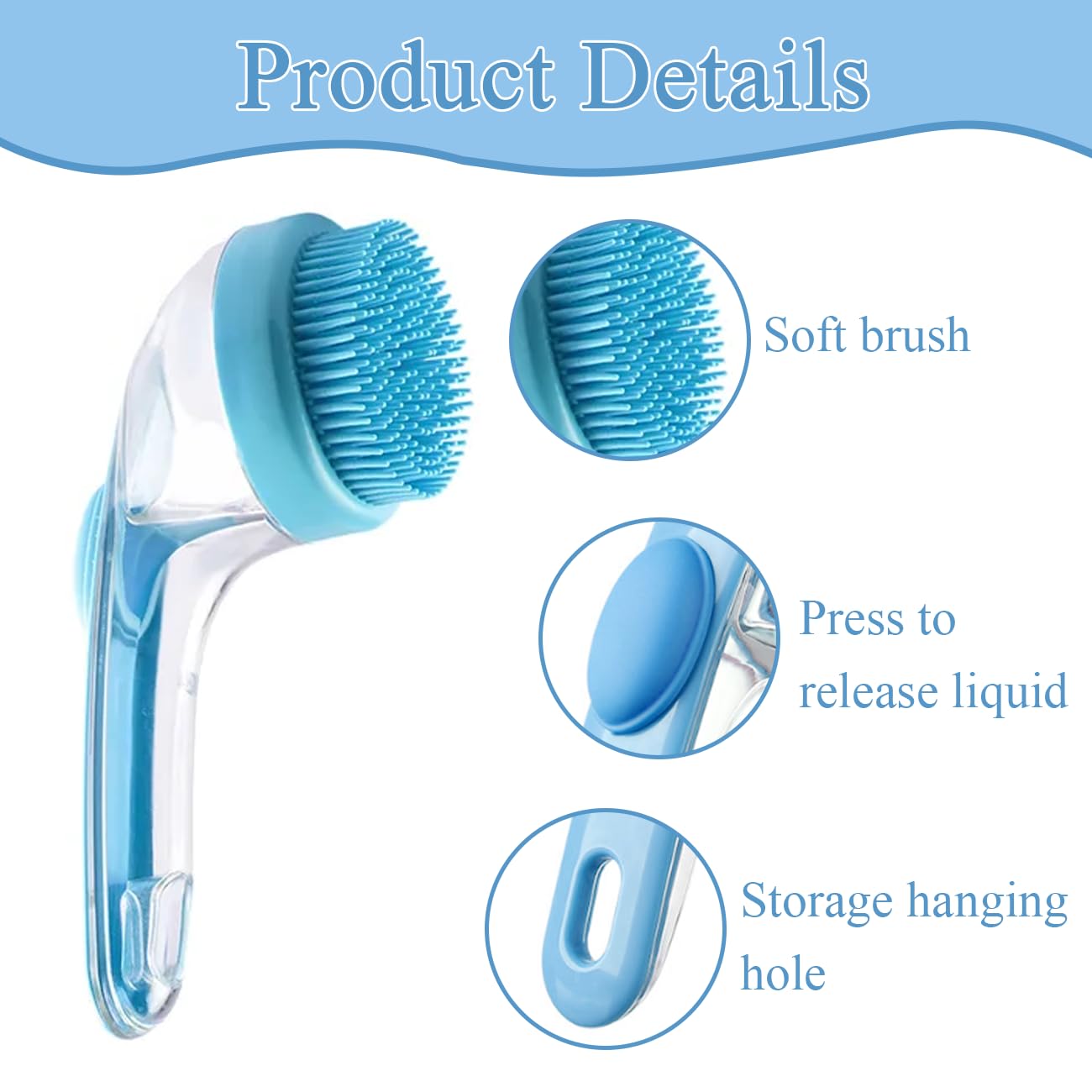 FWYDRJZC dog bath brush handle closeup shows ergonomic grip for comfortable pet baths