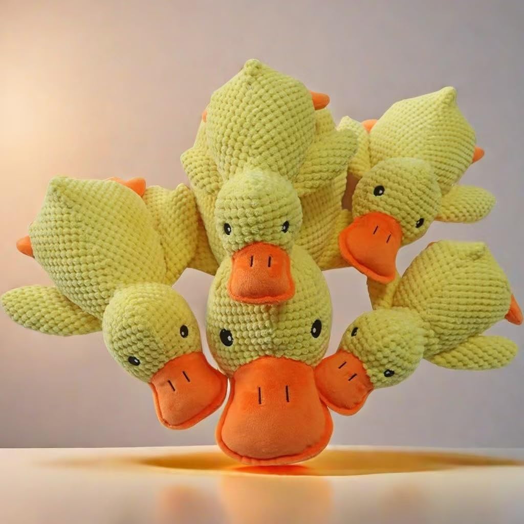 FXGJDeng Mellow Dog Calming Duck Toy close-up plush for bite-friendly play and soothing interaction.