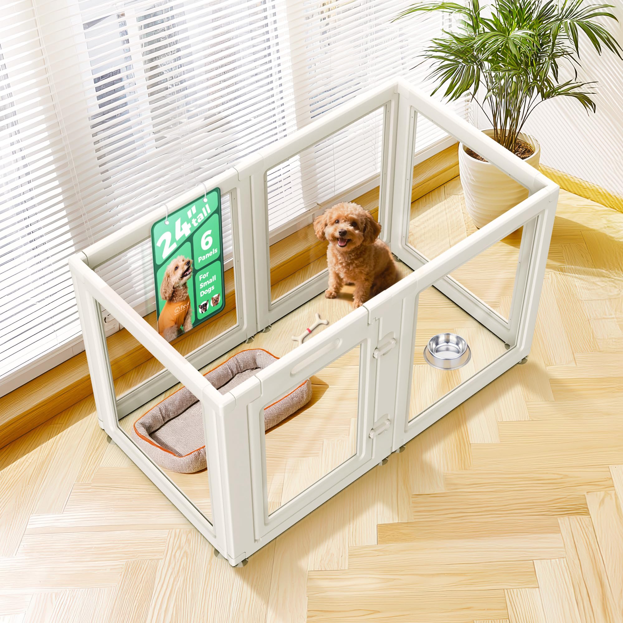 FXW AuraSpace 24in dog playpen white panel front view for safe, contained play
