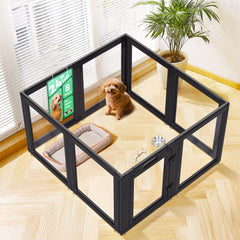 FXW AuraSpace dog playpen front view shows eight-panel black design for safe indoor play