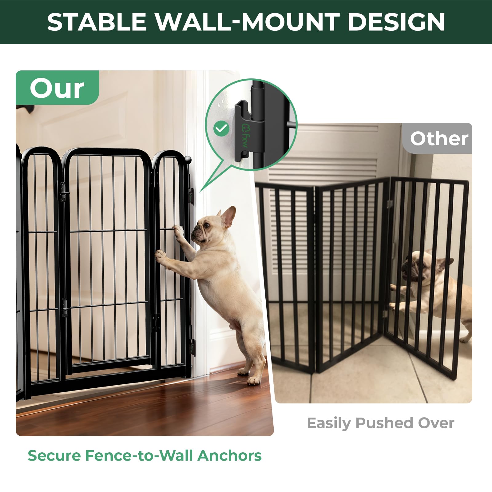 FXW dog gate full-metal design delivers durable, aesthetic indoor confinement.
