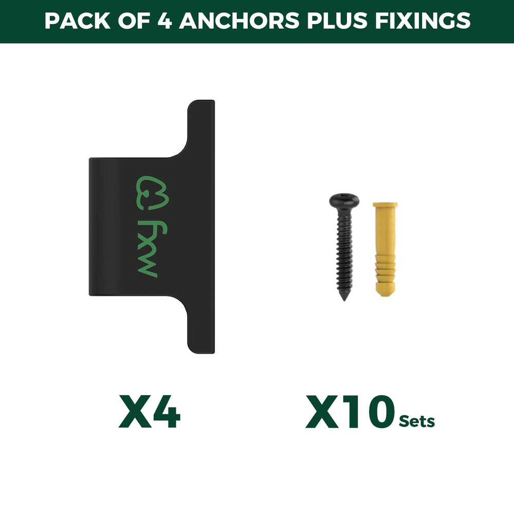 FXW Fence-to-Wall Anchor shown for outdoor yard use with FXW panels.