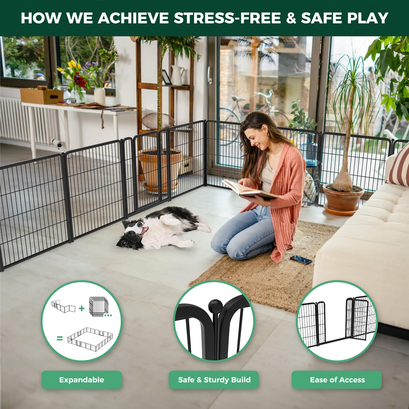 FXW Homeplus Unleashed assembled eight-panel setup illustrates modular design for growing dogs.