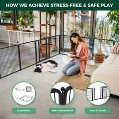 FXW Homeplus Unleashed assembled eight-panel setup illustrates modular design for growing dogs.