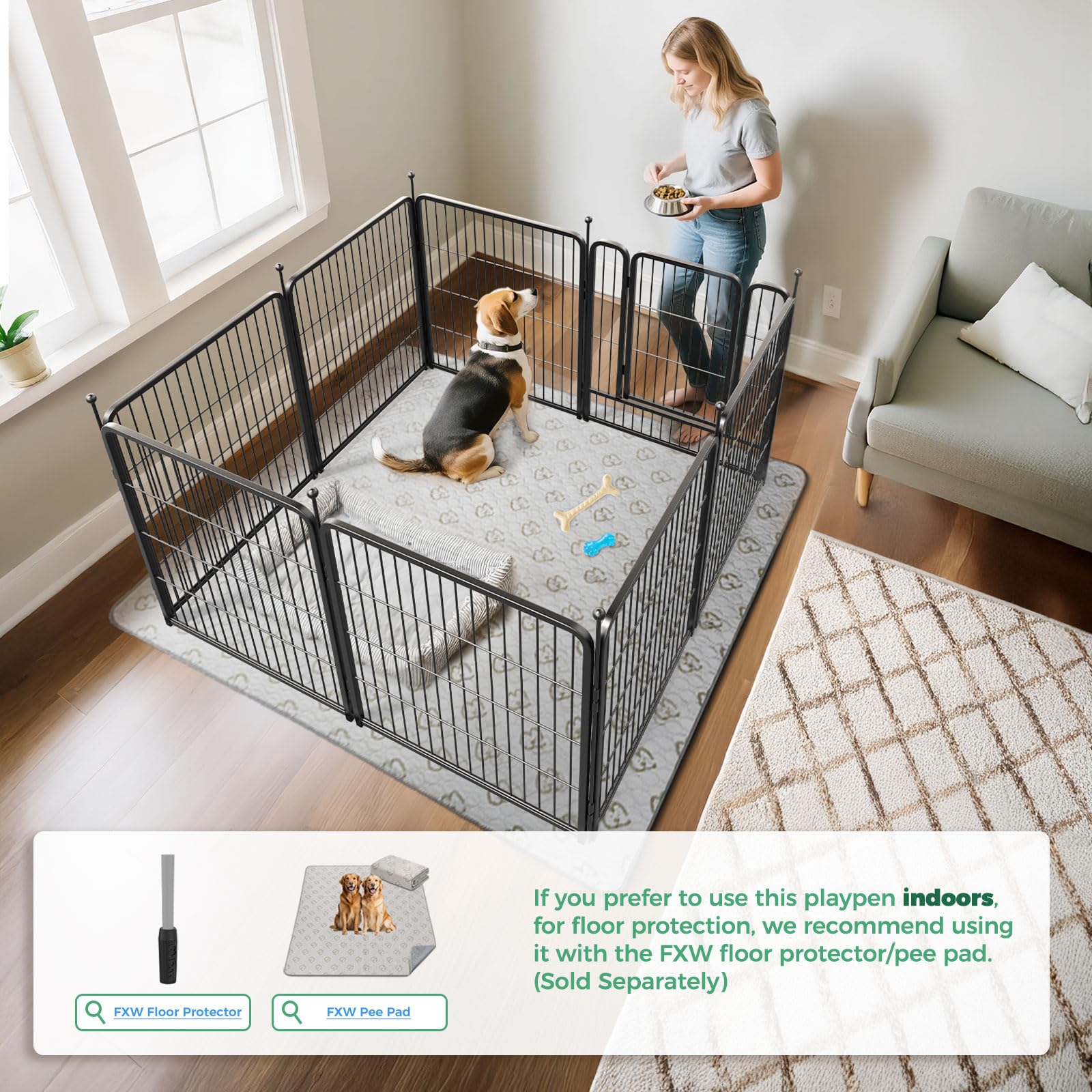FXW Rollick playpen in outdoor yard shows secure eight-panel layout for safe play.