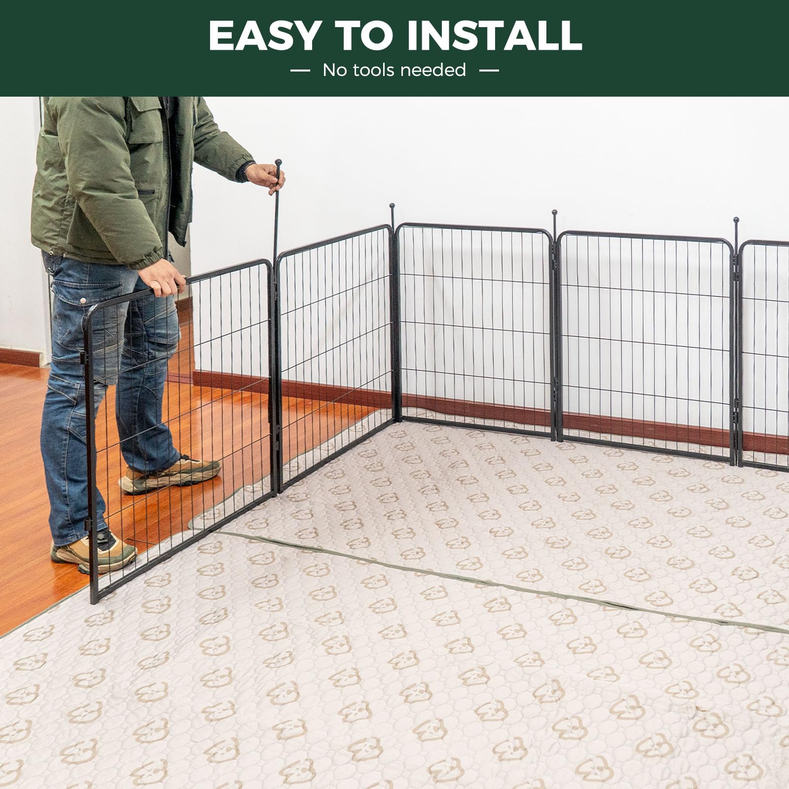 FXW Rollick playpen rounded-top rods reduce claw risk during play.