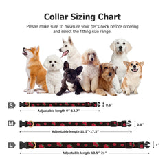 FYEQYAOU adjustable collar sizes graphic showing fit range for growing dogs