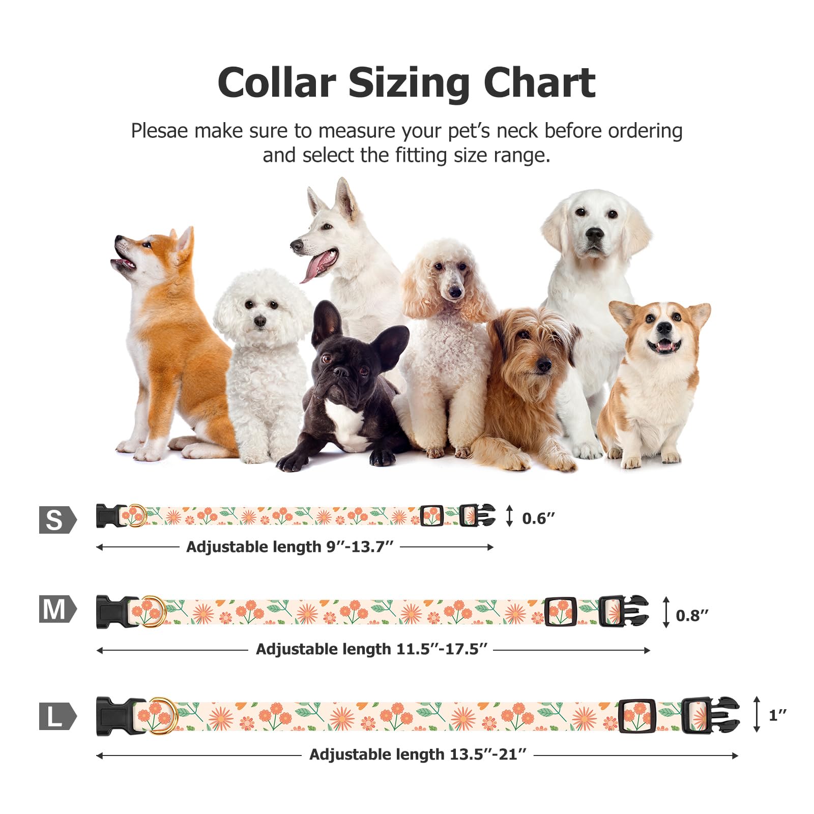 FYEQYAOU adjustable collar with buckle and D-ring for easy on and off