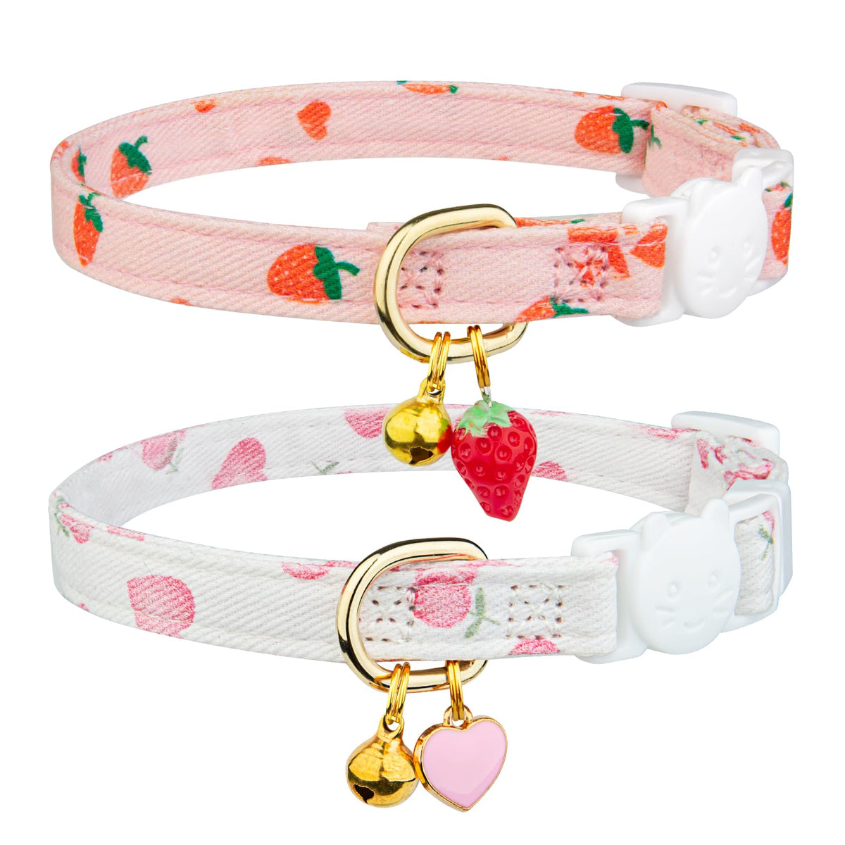FYEQYAOU cotton breakaway collar in pink strawberries offers style and safety.