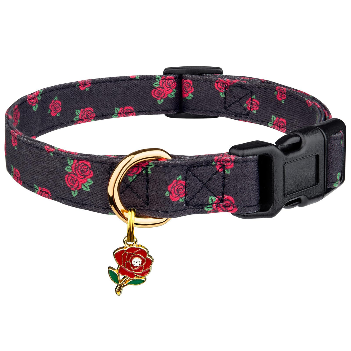 FYEQYAOU cotton dog collar with black rose pendant for stylish daily wear
