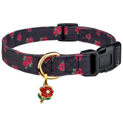 FYEQYAOU cotton dog collar with black rose pendant for stylish daily wear