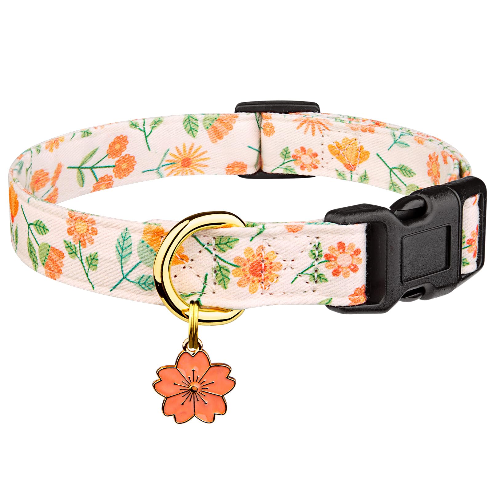 FYEQYAOU cotton dog collar with pink sunflower pattern for breathable comfort