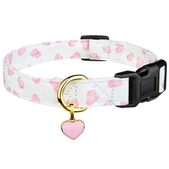FYEQYAOU cotton dog collar with white-pink love heart pendant for daily wear and stylish walks.
