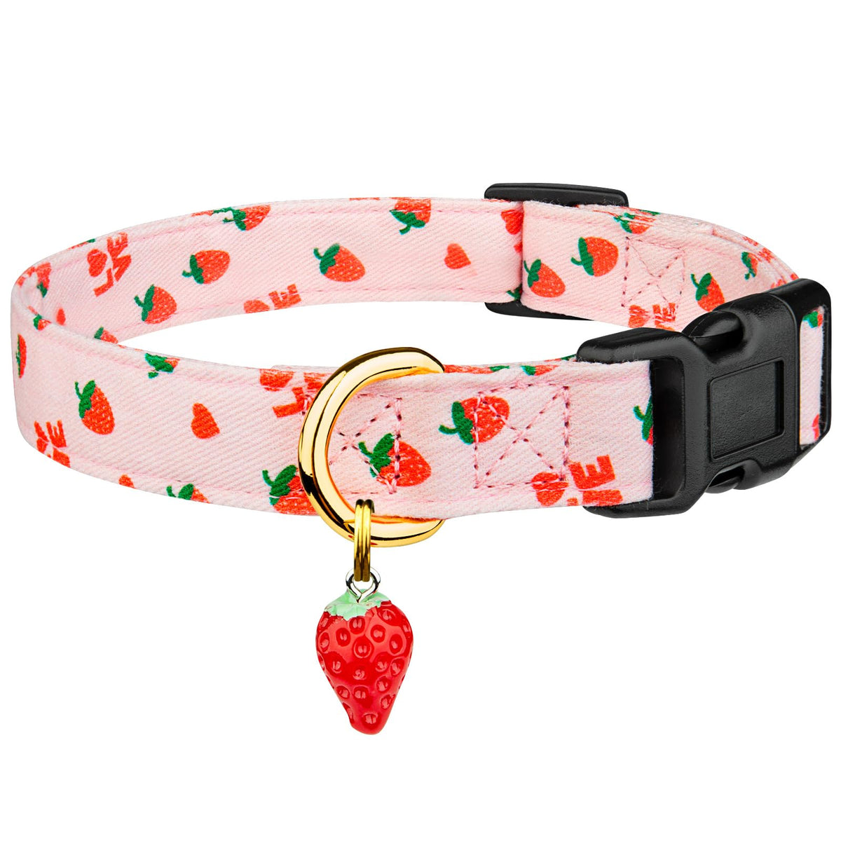 FYEQYAOU cotton handmade dog collar with pink strawberries and pendant is soft and breathable.