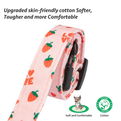 Dog wearing FYEQYAOU pink strawberry collar during a walk, stylish and comfortable.