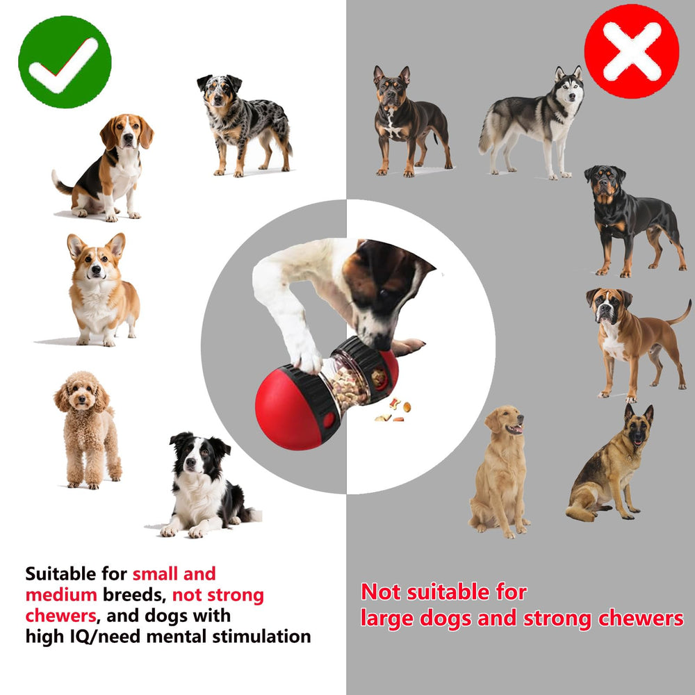 fyfracing interactive treat-dispensing toy side-view illustrates adjustable size for varied treats.