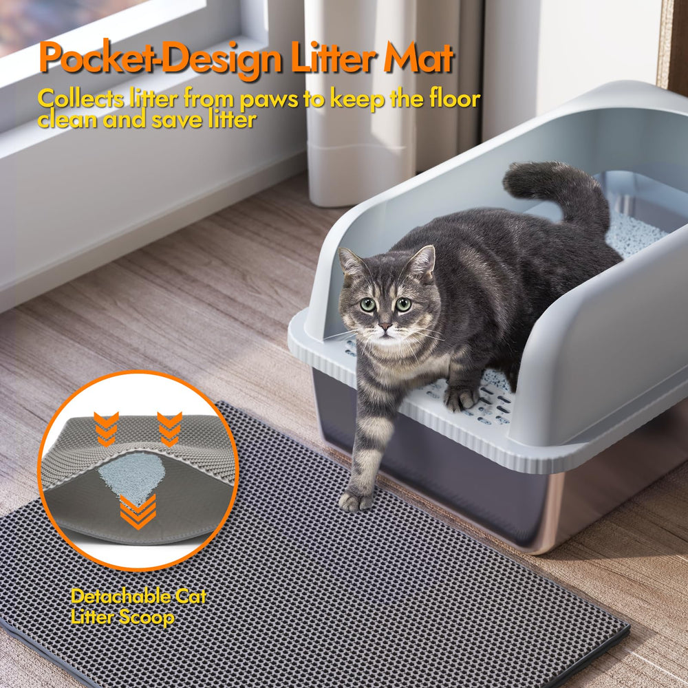 FYLICA dual-layer mat included to trap litter and protect floors.