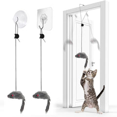 FYNIGO self-play hanging door cat mouse toy setup engages curious cats.