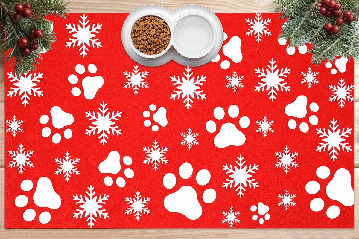 FYSUIMU Christmas Pet Mat with red snowflake pattern protects floors during meals