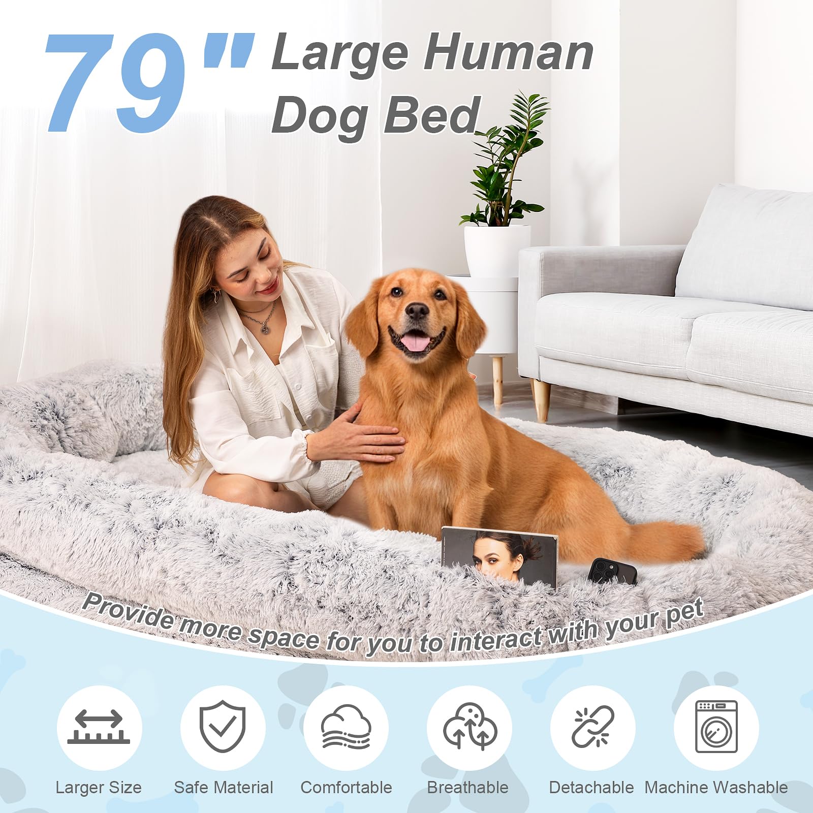 FZGhome Human Dog Bed XL surround space emphasizes security for lounging with a pet
