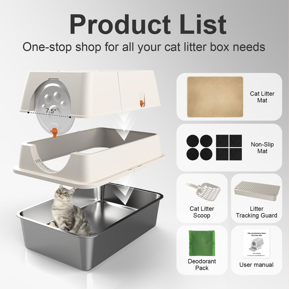 FZGhome stainless steel litter box surface is quick to rinse and wipe clean.