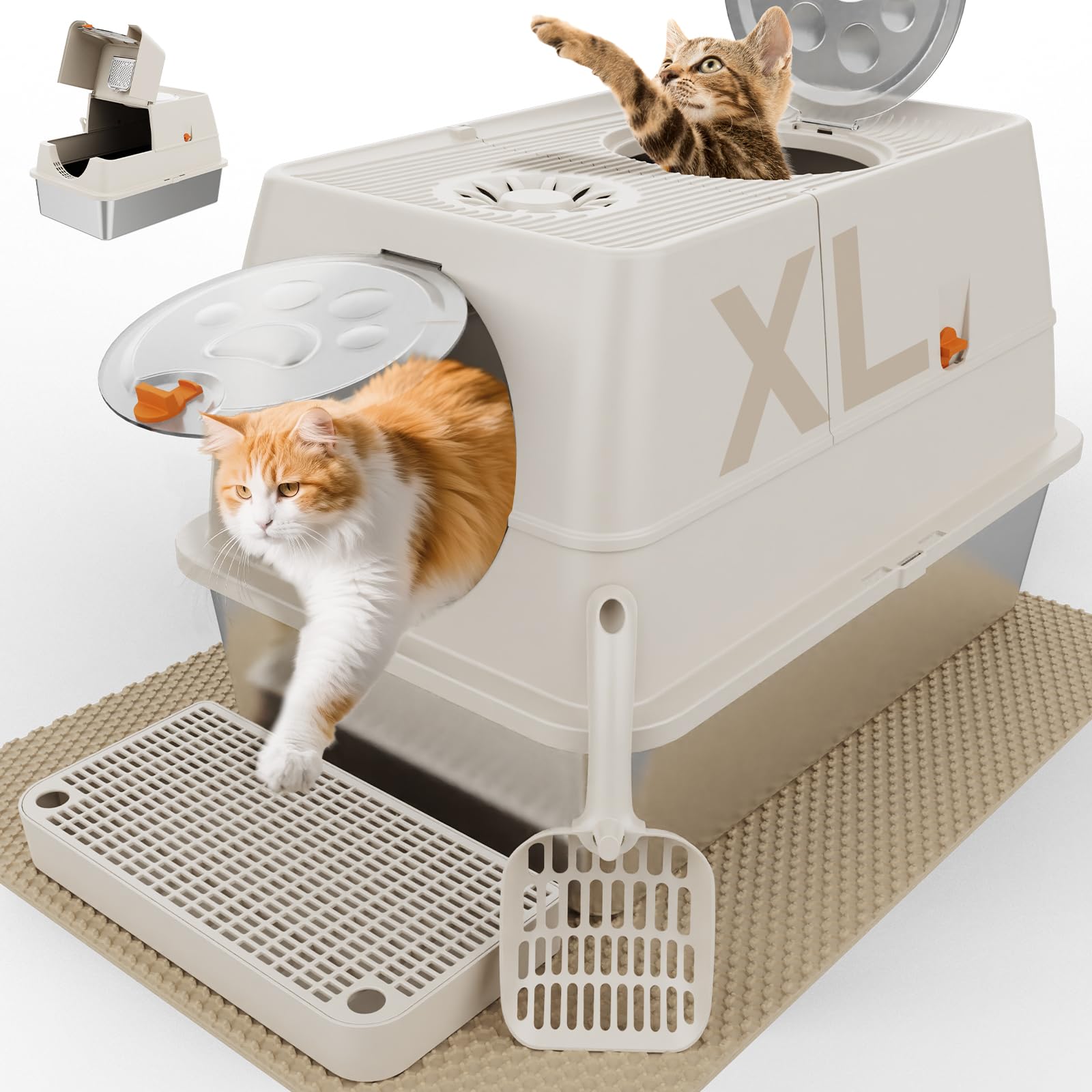 FZGhome stainless steel litter box front view shows enclosed entry for privacy and odor containment.