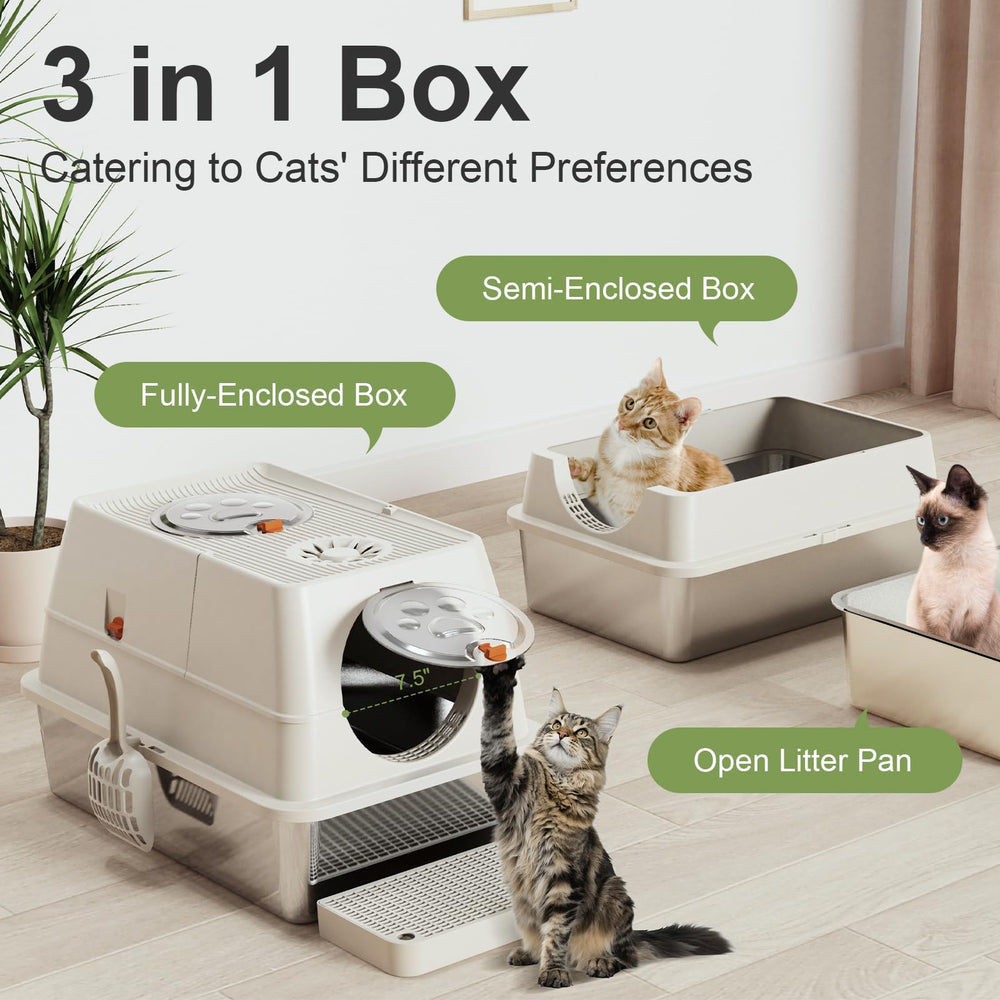 FZGhome litter box with scoop and foot pedal promotes tidy, mess-free cleaning.