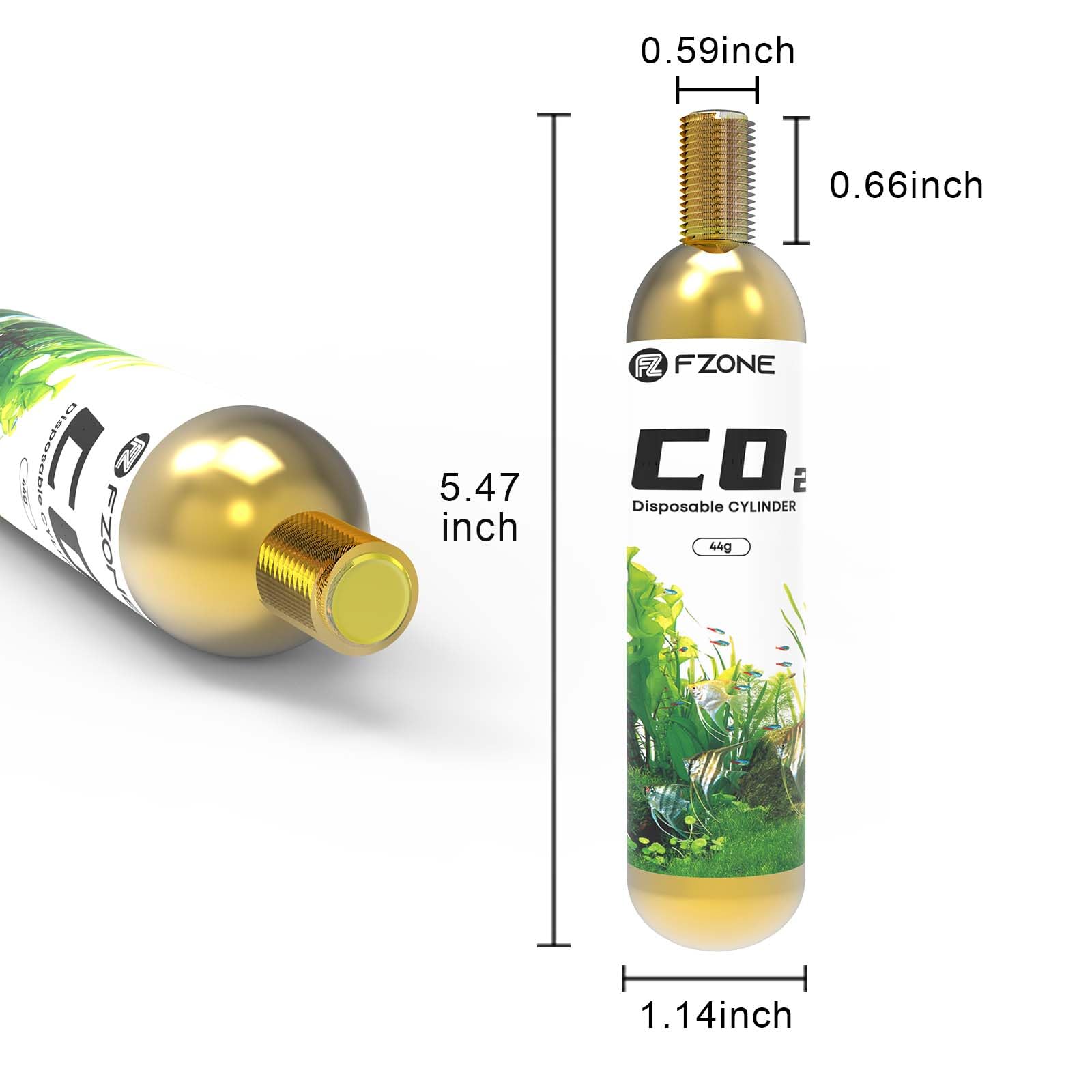 FZONE 45g disposable CO2 cartridge pack shot shows convenient 2-pack for ongoing sessions.