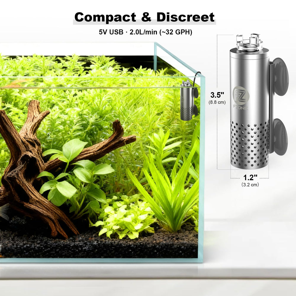 FZONE Aquarium Surface Skimmer compact design fits neatly in planted or betta tanks