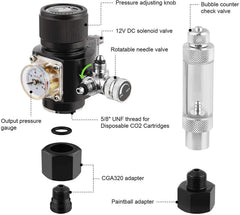 Bubble counter and check valve on FZONE regulator shows rate and prevents backflow.