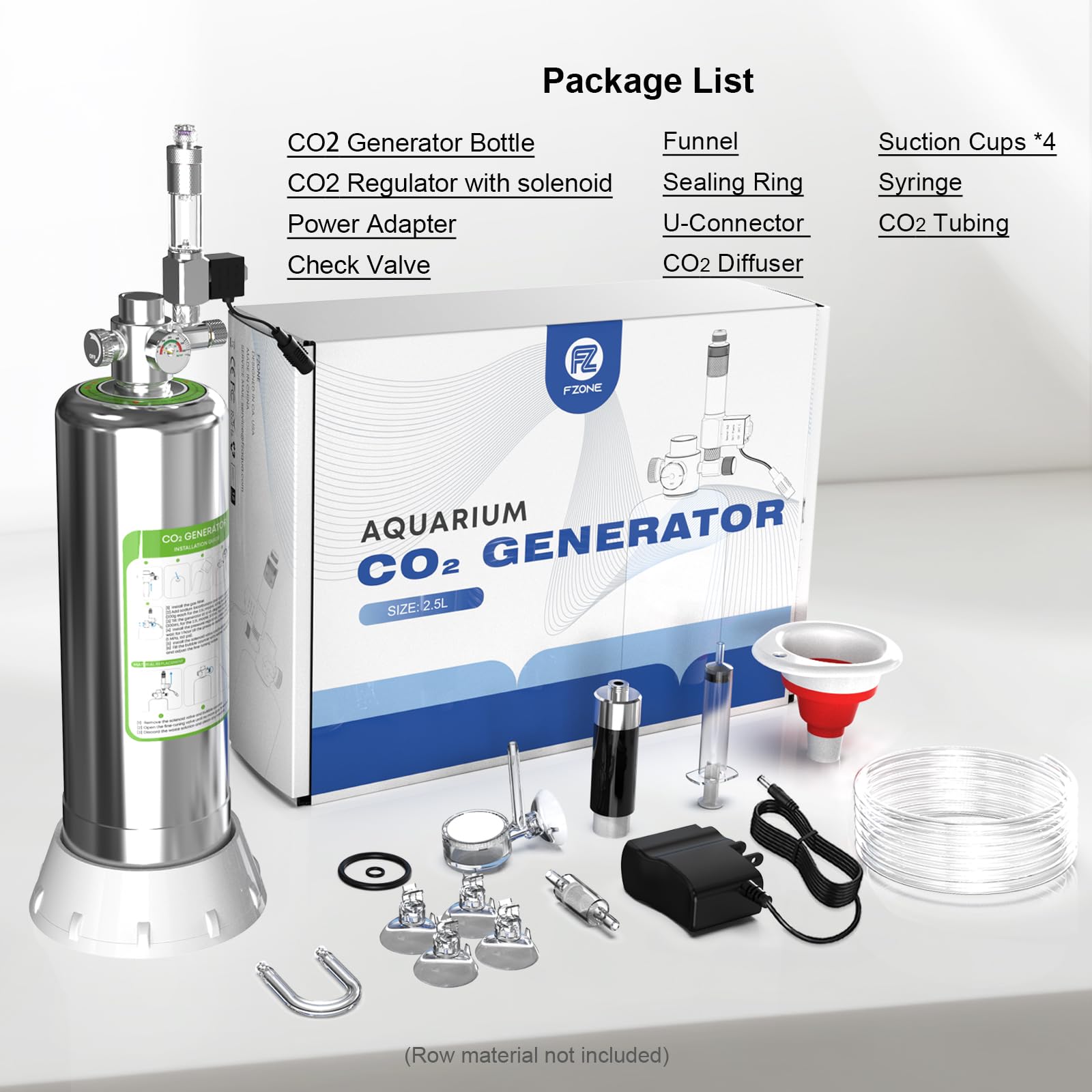 FZONE accessories kit with diffuser, tubing, and fittings for setup