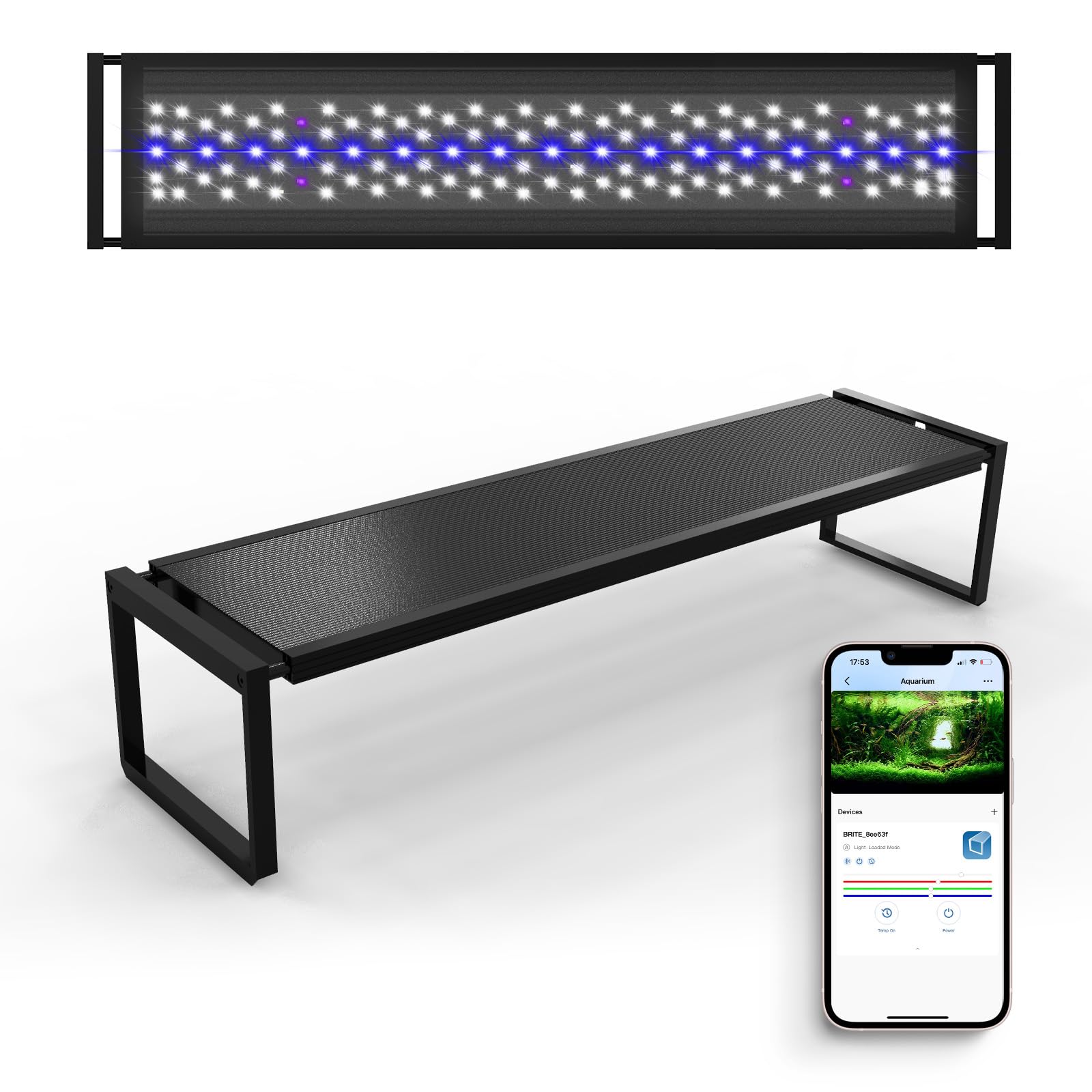 FZONE LED aquarium light full-spectrum coverage for even planted-tank illumination.