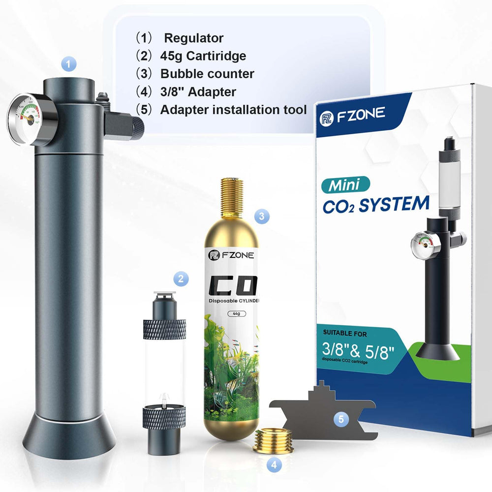 FZONE nano aquarium usage demo demonstrates compact CO2 delivery improving plant growth in small tanks.