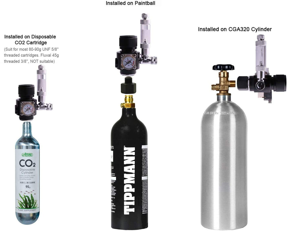 Compact FZONE regulator suitable with CGA320 paintball tanks and 5/8 UNF cartridges.