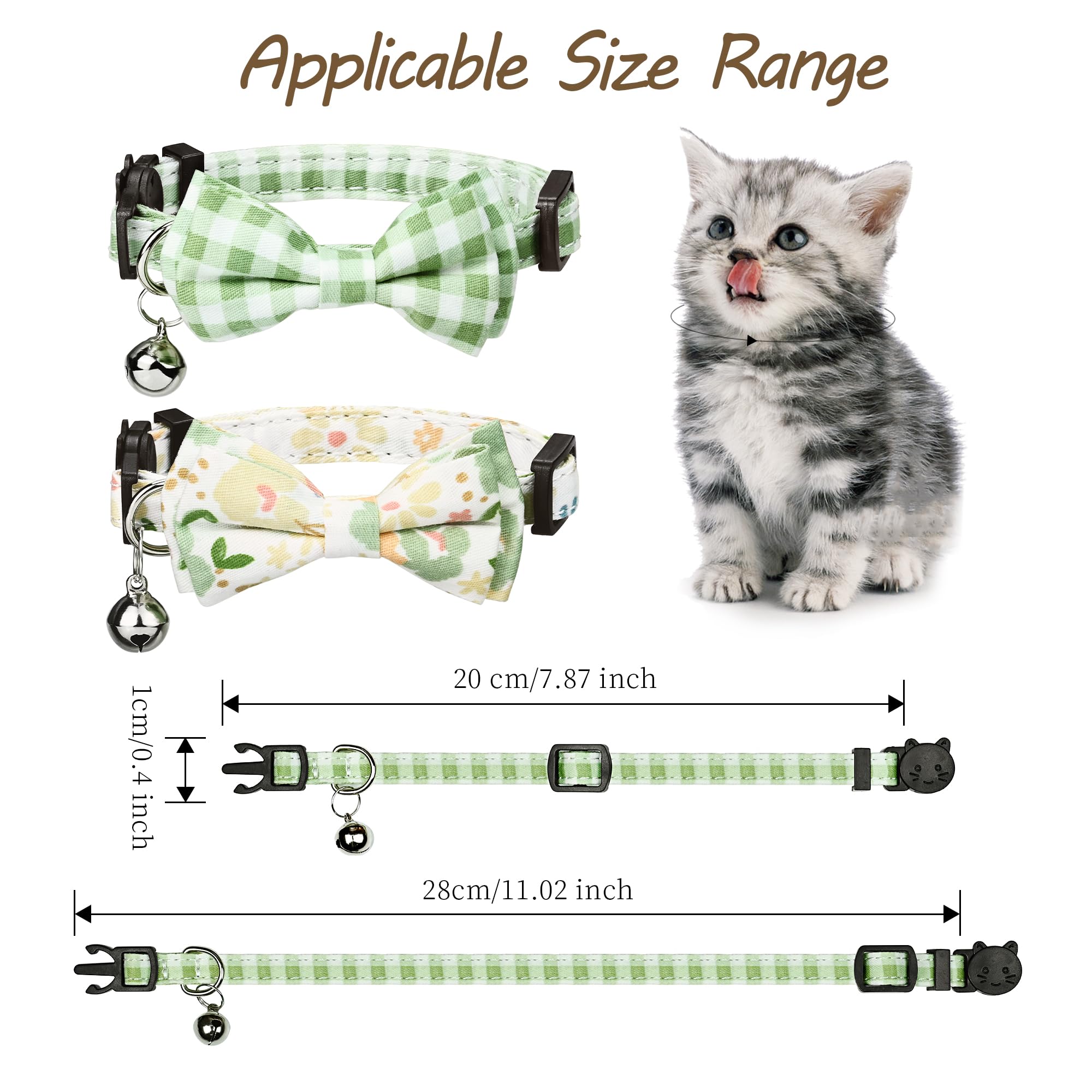 G-ficu plaid pattern green cat collar with safety features for cats