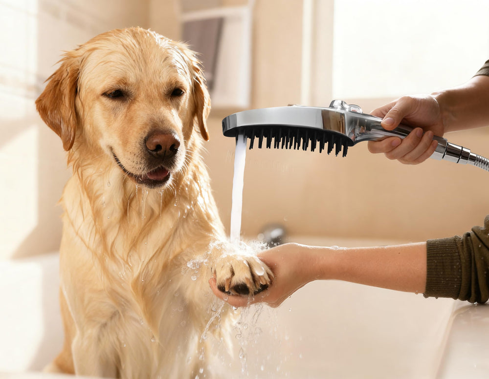 G-Promise adhesive holder dog bath — keeps the setup within reach during baths