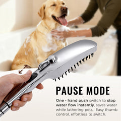 G-Promise integrated brush wash — built-in brush lifts dirt and loose fur during rinsing