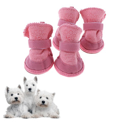 GabeFish pink snow boots on puppy, side view, showing anti-slip traction for snowy walks.