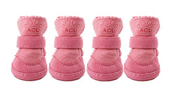 GabeFish pink snow boots close-up, showing washable material and easy on-off design.