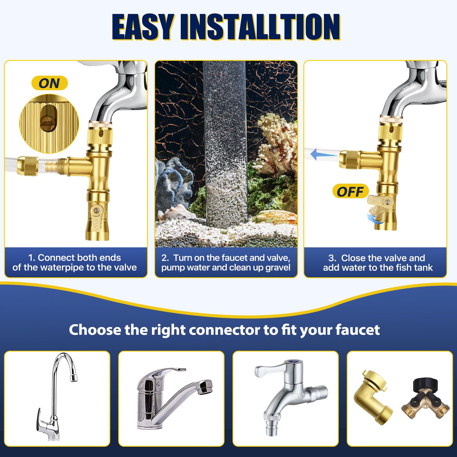 GADFISH metal adapters illustrate faucet compatibility for versatile setups.
